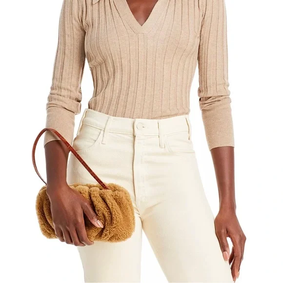 NWOT STAUD Bean Shearling Teddy Bear Cream Shoulder Convertible Bag Clutch Purse - Picture 12 of 12